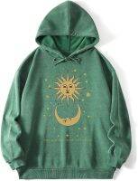 GEEKLLS Plus Size Hoodies for Women Plus Sun &amp; Moon Print Drawstring Hoodie (Color : Green, Size : X-Large)