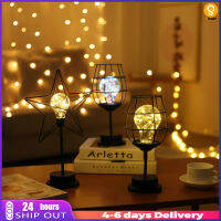 โคมไฟตั้งโต๊ะ Led โรแมนติก Retro Hollow Iron Art Pentagram แก้วไวน์รูปร่าง Night Light สำหรับ Home Bedroom Decor