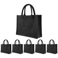 6PCS Black Burlap Tote, Tote Bags with Handles &amp; Laminated Interior, Wedding Bridesmaid Gift Bags, Blank Bags