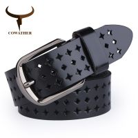 COWATHER 2021 new Women Cow Genuine leather belts hollow Korea fashion for women female pin buckle belt NQSK002 length 100-125CM