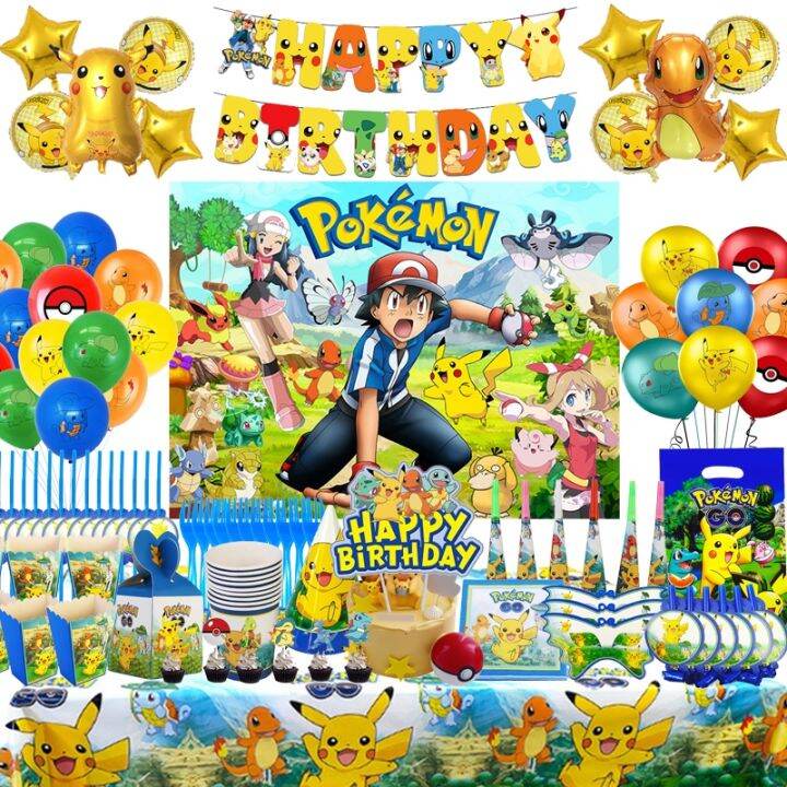Pokemon Theme Birthday Decorations Pikachu Happy Birthday Backdrop ...