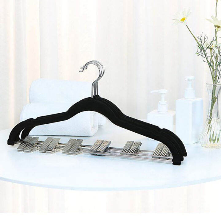 10-pack-clothes-hangers-with-clips-black-velvet-hangers-use-for-skirt-and-clothes-hanger-pants-hanger-ultra-thin-no-slip