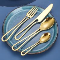 （glistening shop）4ชิ้น/เซ็ต Knifes ForkSet HighCreative Hollow Handle Tableware Colorful Gold ColorFour Piece Stainless