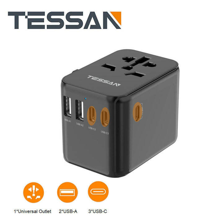 Tessan Power Plug Adapter Universal Travel Adapter All In One Plug With 3 Usb Ports And 1 Type C 2292