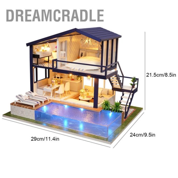 bdreamcradle-โมเดลบ้านตุ๊กตาไม้จิ๋ว-พร้อมสระว่ายน้ํา-diy