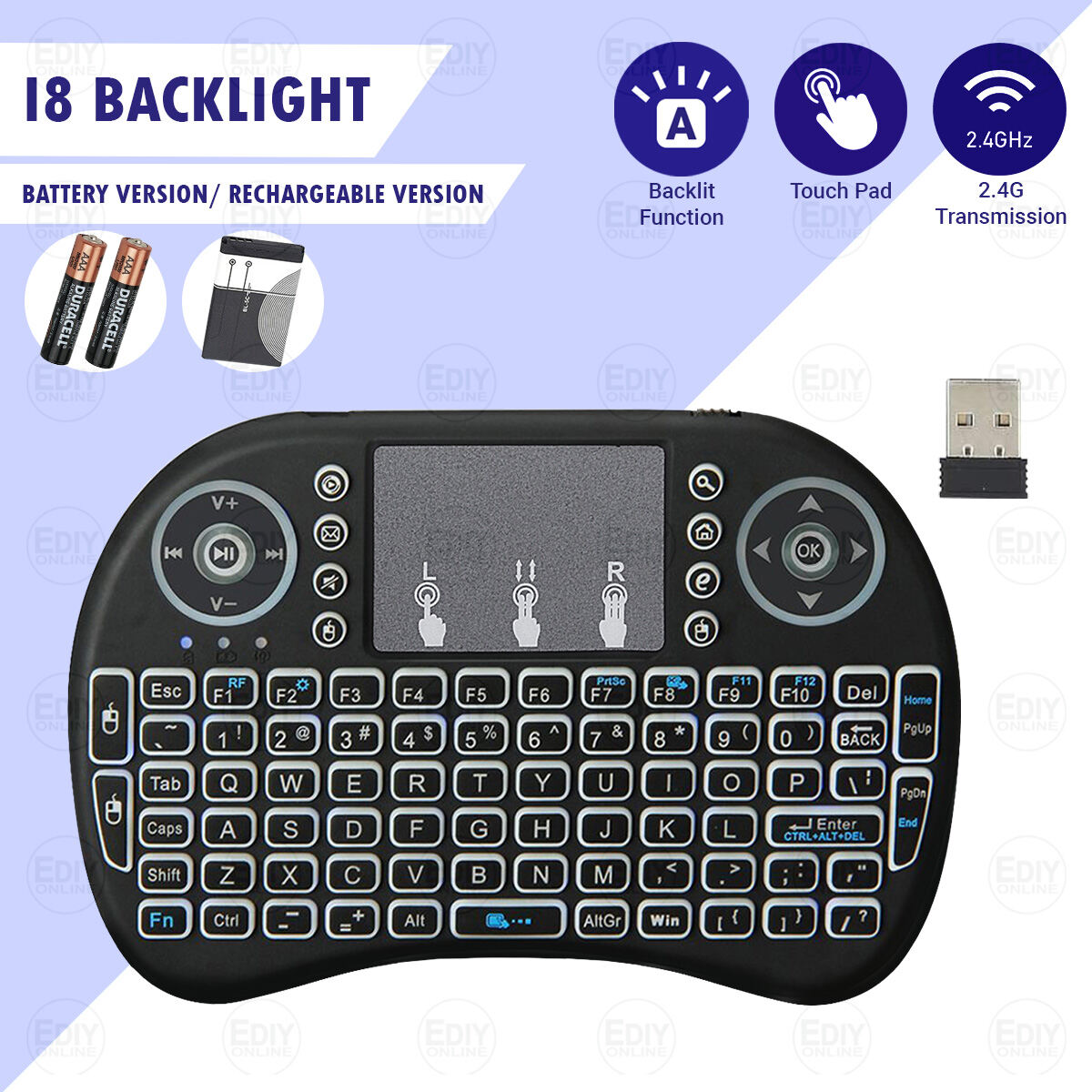 I8 AIR MOUSE FLY MOUSE USB WIRELESS KEYBOARD TOUCHPAD KEYPAD REMOTE CONTROL  FOR ANDROID SMART TV PC LAPTOP PS CCTV KARAOKE svicloud digital DECODER PS3  PS4 Xbox Smart TV Ediyonline Ediy -