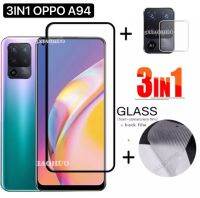 3in1 For OPPO A94 ฟิล์มเลนส์กล้อง + ฟิล์มกระจกเต็มจอ+ ฟิล์มหลัง ฟิล์มกันกระแทกขอบดำ