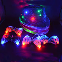 Women Man Kids LED Sequins Jazz Hat Light Flashing Cap Tie Glow Rave Birthday Party Wedding Bar Props Ramadan Decoration 2022