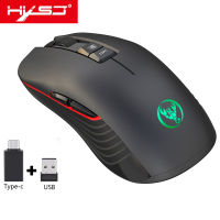 HXSJ T30เมาส์ไร้สายชาร์จได้พร้อมอะแดปเตอร์ TYPE-C เมาส์ไร้สายสำหรับเล่นเกม3600 DPI ปรับได้7สีแสงเกม