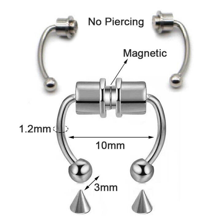 shiqinbaihuo-ห่วงจมูกปลอมไม่ตัวเจาะจมูกอัญมณีประดับร่างกายแหวนเกือกม้าแม่เหล็ก