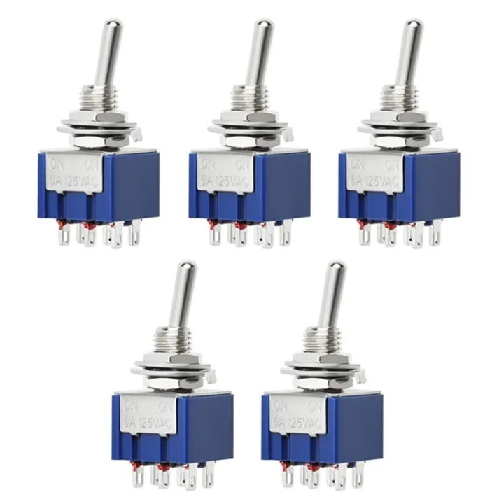 5Pcs Electronic Guitar Toggle Switch 6A 125V AC 6Pin Terminals DPDT ON