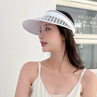 ฤดูร้อนผู้หญิงแฟชั่น Checkerboard Sun หมวกสำหรับหญิงขนาดใหญ่ Brim ยืดหยุ่นปรับ Sunhat Empty Top UV Snapback หมวก Tidal Kpop