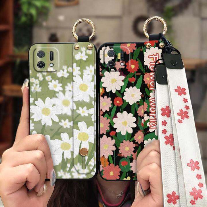 new-arrival-painting-flowers-phone-case-for-oppo-a16k-a16e-silicone-original-dirt-resistant-shockproof-cartoon-lanyard