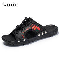 WOTTE Men Slippers Summer Sandals Casual Lace-up Shoes Non-slip Beach Shoes Men Flip Flops Slippers Comzy Breathable Footwear