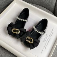 Girls Mary Janes Metal Chain Ribbon Luxury Elegant Kids Princess Shoes Three Colors 26-36 Wedding Party Children Flat ShoesTH