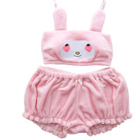 Girls Kawaii Sleepwear Bunny Ear Soft Black Adorable Velvet Pajamas Set for Women Girls Cute Underwear Top Shorts lingere set