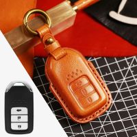 ‖ car accessories ‖ของแท้หนัง Remote Car Key Case สำหรับ Honda Civic Fit CRV Accord 9 Crider City 2015 2016 HRV Vezel Spirior Odyssey Jade