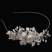 Crystal Rhinestone Headband Pearls Flower hair crown Women Bridal Wedding Tiara Hair Accessories Crown Headwear