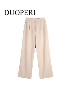 DUOPERI ผู้หญิงแฟชั่น Ofiicewear กางเกงที่มีกระเป๋าด้านข้างด้านหน้าร่องวินเทจซิปบินหญิงกางเกง Mujer เก๋ชุด