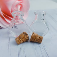 10Pcs 2ml Small Transparent Glass Ornaments Hexagon Bottle with Cork Lid Mini Vitreous Crafts Perfume Wishing Travel Sub Vials