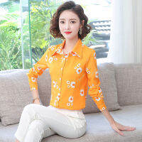LUE - เสื้อลายดอกไม้ผู้หญิงแขนยาวดูใบไม้ร่วงใหม่ Ocean Chiffon Shirts เล็กสดเสื้อแม่วัยกลางคนเสื้อสเวตเตอร์ XF-12