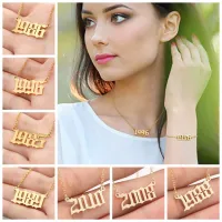 1985-2019 Birth Year Necklace Gothic Date Necklace Custom Numeral Jewelry Stainless Steel 1999 2000 2001 2002 2003 Bijoux Femme