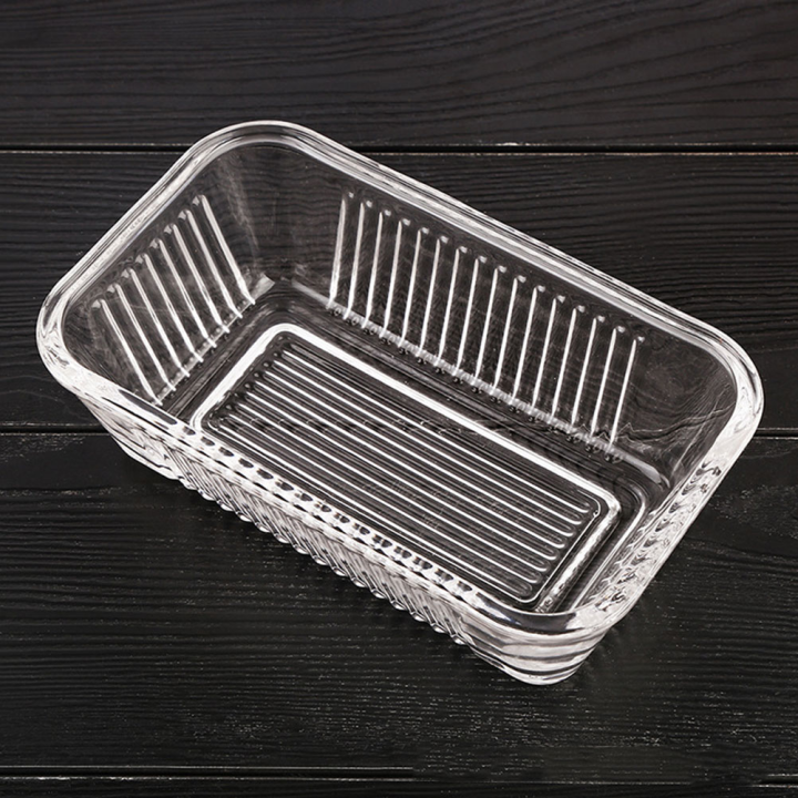 1-set-glass-butter-tray-butter-box-dust-proof-covered-cake-tray-transparent
