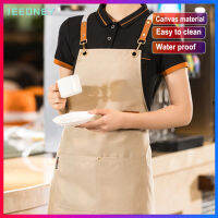 Canvas Aprons Unisex Waterproof Bib with Pocket Uniform for Working Staff Store Shop Assistant Clerk Household Cooking Kitchen Baking 围裙