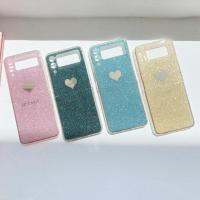 เคสโทรศัพท์รูปหัวใจ2In1แวววาวแวววาวเหมาะสำหรับ Samsung Galaxy Z พับได้ Flip3 3 2แวววาวเป็นประกายเคสหลัง PC แบบแข็งบางเฉียบ