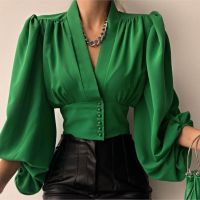 Spring /Autumn Casual Long Sleeve V-Neck Slim Fit Shirts 2023 Blouses Or Tops For Woman Blusa Feminina Camisas Office Wear Mujer