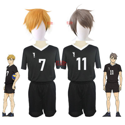 Haikyuu Season 4 No.7 Miya Atsumu No.11 Osamu Miya Cosplay Jerseys Inarizaki High Volleyball Uniform Black Sportswear Wigs Adult