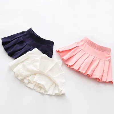 【CC】 2023 3 4-8 10 12 Years Kids Cotton School Color Training Skirt With Shorts Baby