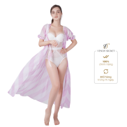 Đầm ngủ chiffon dáng dài buộc trước hồng