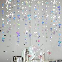 4M Mermaid Themed Silver Dazzling Gradient Pendant Banner Mermaid Bubbles Shell Banner Childrens Day Birthday Party Decorations