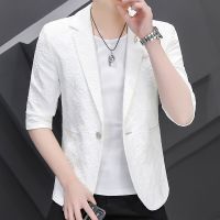 ZZOOI Printed mid-sleeve small suit mens summer new youth hair stylist self-cultivation one button single West mens blazer jacket