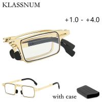 Folding Blue Anti Light Reading Glasses Men Gold Metal Foldable Presbyopia Spectacles Eyeglasses with Case 1.0 2.0 3.0 4.0