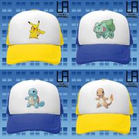 【KFAS Clothing Store】 ปิกาจูบัลบาซอร์ Charmander Squirtles โปเกมอนอะนิเมะเกมมือถือการระเหิดหมวกแก๊ปตาข่ายเบสบอล