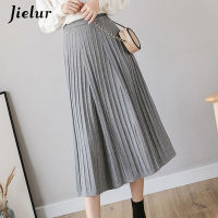 Jielur Women Skirt Stripe Slim Saia Faldas Solid Color A-line Skirts Chic New Black Autumn Winter Knitted Skirts Womens