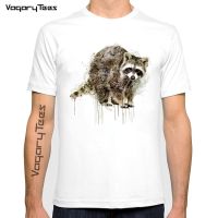 Watercolor Raccoon Print Short Sleeve Cool Men T Shirt Casual O-Neck Summer Mens Streetwear Tshirt Fashion Hip Hop Tees Shirt