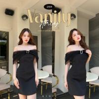 Vanity Stories Dress - เดรสเกาะอกตาข่ายสีดำ เดรสปาดไหล่ เดรสเกาะอก เดรสไปงาน เดรสเกาะอกเเขนมุ้ง  RTW.K