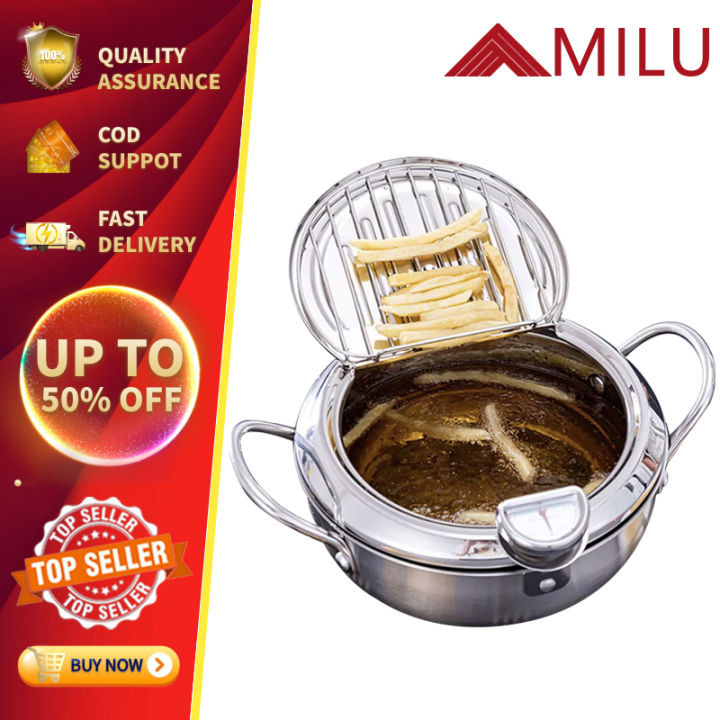 Deep Fryer Pan 304 Stainless Steel Tempura Frying Pot Japanese Style Fryer  with