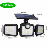 138 Leds 3 Heads Solar Lights Motion sensor LED Outdoor Wall Lamp Solar LED porch Light Waterproof Sunlight Powered for Garden