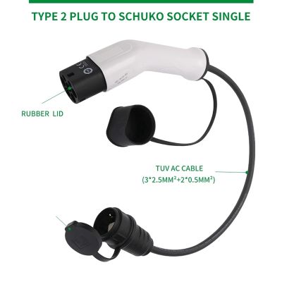 Type2 to Schuko 16A Electrical Car Type 2 Charging Side Plug to Schuko Socket EV Charging Adapter Car Charging Stations