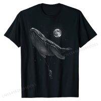 Astronaut Hitching A Ride Moon Stars Whale Outer Space Funny T-Shirt Family Printing T Shirt Cotton Men Tees Printing