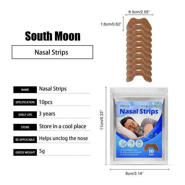 south-moon-แถบติดจมูกช่วยหายใจหยุดการนอนกรนแก้ไขจมูกง่ายกว่าหายใจที่ดีขึ้น-relief-หยุดการนอนกรน-stuffy-ระบายอากาศสติ๊กเกอร์แปะจมูกปรับปรุงการนอนหลับกำจัดกรน-anti-snore-แถบ-10ชิ้น-ถุง