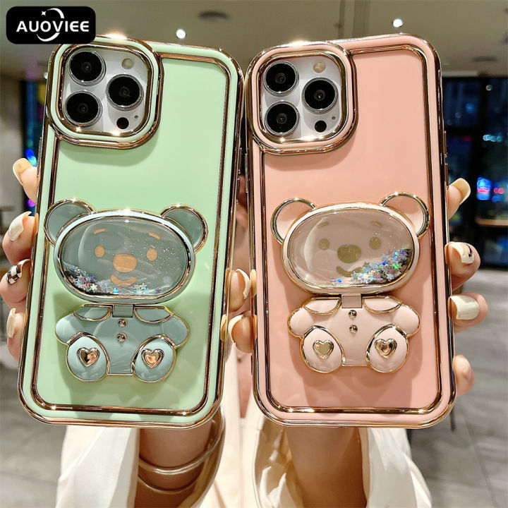 Cheap Luxury Glitter Transparent Cartoon Astronaut Camera Folding Holder  Case For iPhone 11 12 13 14 Pro Max 14Plus