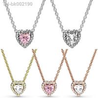 ♛ New Rose Timeless Elegance Elevated Heart Pendant Necklace With Pink Crystal For 925 Sterling Silver Europe Gift Diy Jewelry