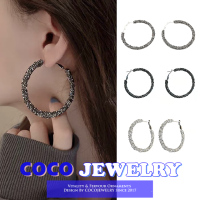 เครื่องประดับ COCOJEWELRY ต่างหูห่วงขนาดใหญ่ที่โดดเด่นของเกาหลีใต้ต่างหูห่วงฤดูใบไม้ร่วงและฤดูหนาวประณีตหรูหราเบาต่างหูระดับไฮเอนด์