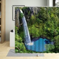 Jungle Stream Natural Scenery Bathroom Decor Green Forest Waterfall Shower Curtain Background Decoration Curtains 240x180cm