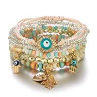 【jw】▨卍  6pcs Bohemia Evil Beaded Stack Set for Beach Multi-layer Jewelry